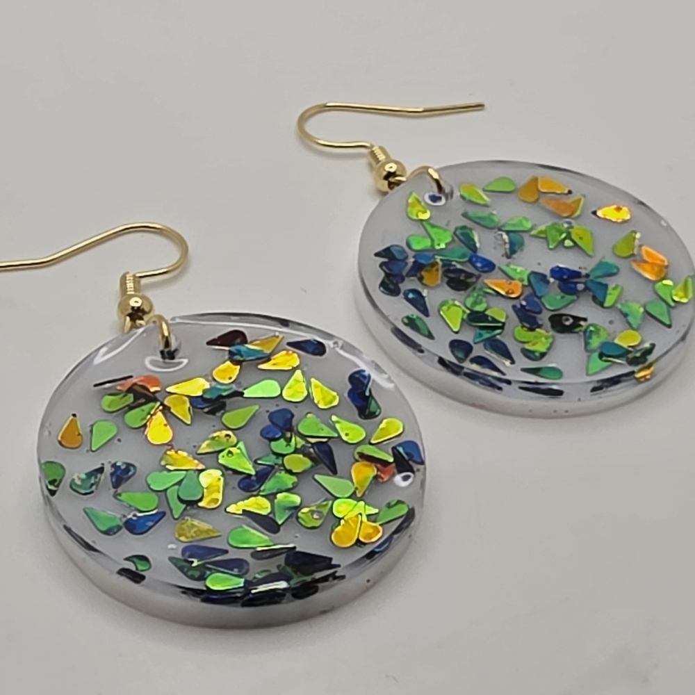 Colorful Disc Earrings with Gold Hooks